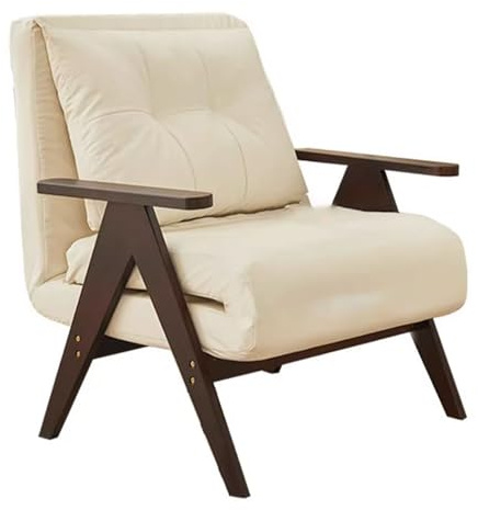 Hopfällbar Bäddsoffa Utdragbar Soffa Enkel Soffa Fåtölj 3 I 1 V-formade Ben I Massivt Trä 5-läges Justerbart Ryggstöd for Vardagsrum, Sovrum, Litet Utrymme(Walnut,75 * 60 * 93cm)