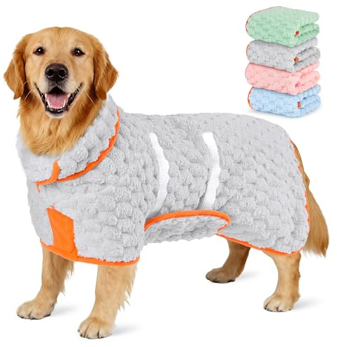 Glittme Dog Bathrobe for Drying Dogs, Super Absorbent Fleece Dog Towel Robe, Adjustable Dry Coat for Large Medium Small Dogs, Warm Pet Drying Vest for After Bath, Swimming, Muddy Walks & Car Travel