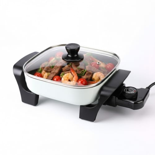 I-Keukenn 8 Electric Skillet with PFAS-Free Non-Stick Ceramic Coating, Removable Electric Frying Pan with Adjustable Temperature, Reversible Design, Tempered Glass Lid, Green