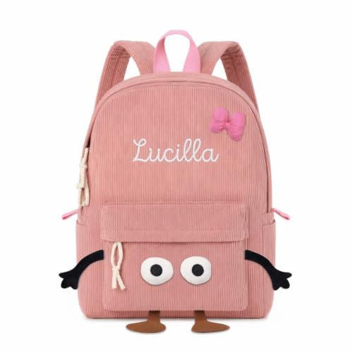 Jeweidea Mochila Infantil Personalizadas Niñas Niños con Nombre Mochilas Escolares 3-6 Años para Guardería Escuela Primaria Adolescente Viajes，Estilo 2-Rosa