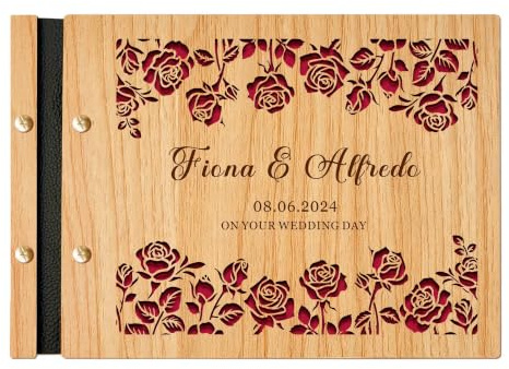 EDSG Personalised Wedding Guest Book, Custom Wedding Guestbook for Bride Groom Couples, Wooden Guest Sign-in Book for Receptions, Anniversaries, Baby Showers & Birthdays (Design 2)