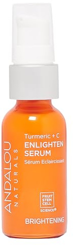 Andalou Naturals Turmeric + Vitamin C Enlighten Serum | Illuminating Face Treatment for Uneven Tone & Sun Damage | With Turmeric and Fruit Stem Cells | 1.1 fl oz