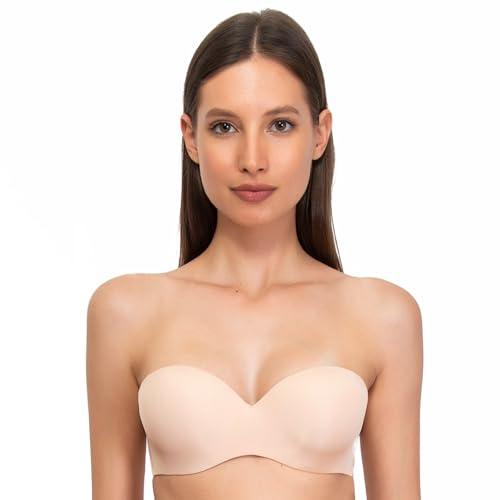 SIELEI, Fascia con Coppe Graduate, Realizzata in Morbida Microfibra, con Finiture Invisibili, Ferretto Invisibile, Spalline Removibili, Designed in Italy, Color Cipria, Taglia 4B