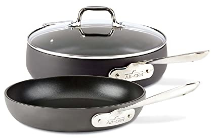 All-Clad HA1 Hard Anodized Nonstick Saute Pan with Lid and Fry Pan Set 4 Quart, 10 Inch Induction Oven Broiler Safe 500F Pots and Pans, Cookware Black