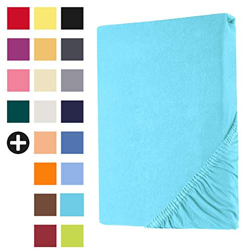 Heim24h Spannbettlaken 140x200cm bis 30 cm, Türkis, 100% Baumwolle Bettlaken, Öko Tex Zertifiziert Jersey Spannbetttuch