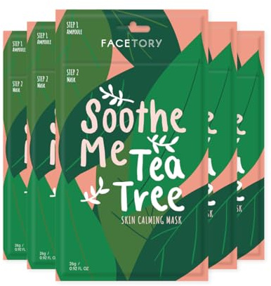 FACETORY Soothe Me Tea Tree, Korean Face Mask + Serum, 5 Pack