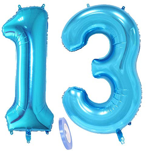 2 Luftballons Zahl 13, Nummer 13 Luftballon Blau Mädchen Junge Jungs,40 Aufblasbar Helium Folienballon Blue Ballons Figuren,Riesen ballon für Geburtstag Party Dekoration Abschlussball (xxxl 100cm)