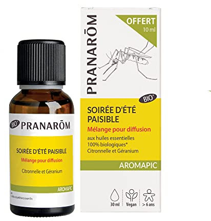 Pranarôm - Mélange pour Diffuseur Huiles Essentielles Anti-Moustiques Bio - Aromapic Soirée d’Été Paisible 20+10 ml