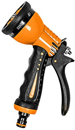 Garden Hose Pipe Spray Gun - 8 Pattern Water Nozzle with Trigger Lock - Anti-Slip Grip - Click Lock Hose Connector - Hozelock & Gardena Compatible - For Lawn Watering, Car Wash, Patio, Plants, Pets 45