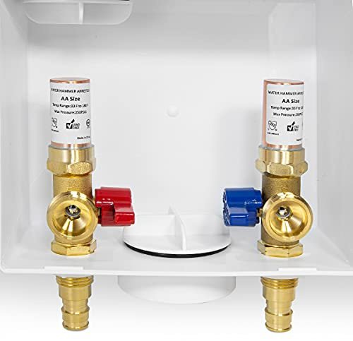 EFIELD Washing Machine Outlet Box, 1/2 Pex-A F1960 Expansion Connection x 3/4 MHT Connection, with Copper Water Hammer Arrestor, Center Drain with Brass 1/4 Turn Valves Installed,(WM013)