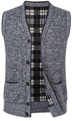 Yukirtiq Fleecefodrad Gilet V-ringad ärmlösa koftor gentleman kroppsvärmare väst stickad tröja väst linne med knappar, Mörkgrått, XL