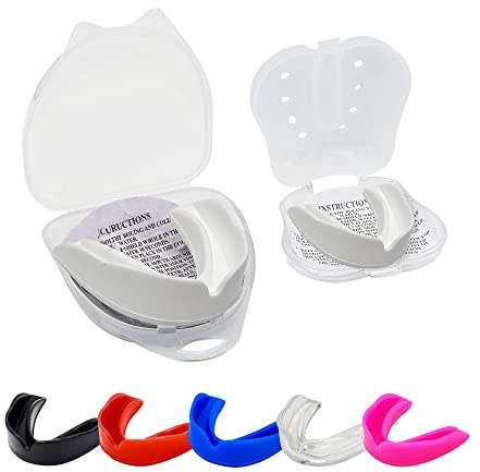 Protector bucal de goma,Protectores bucales para adultos mayores, niños y jóvenes, ideal para la escuela, combate, deportes, rugby, MMA Boxeo, artes marciales baloncesto con estuche (edad 8+blanco)