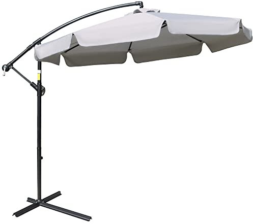 Outsunny Parasol déporté octogonal inclinable manivelle avec pied en croix Ø 2,65 x 2,45H m gris clair