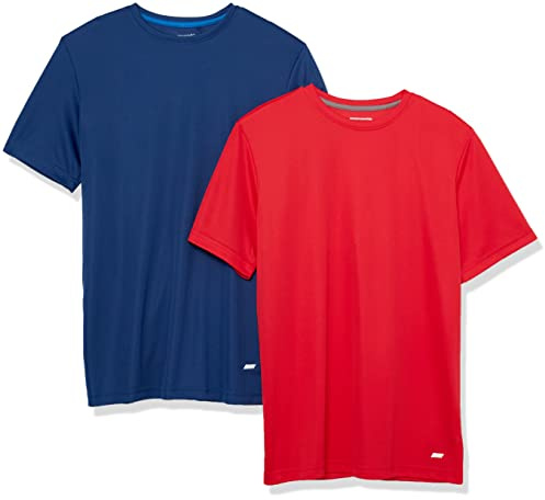 Amazon Essentials T-Shirt de Sport en Tissu Technique, Haute Performance (Disponible En Grande Taille) Homme, Lot de 2, Bleu Marine/Rouge, 5XL Grande taille