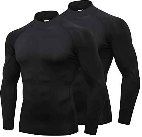 LANBAOSI Lot de 2 Tee Shirt Compression Homme à Col Roulé et Manches Longues Baselayer Hauts Séchage Rapide pour Fitness Course à Pied Gym Entraînement