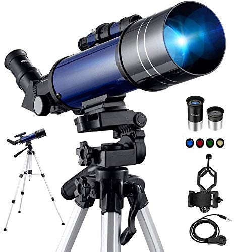 CCKUHN Teleskope Astronomie Tragbares Monokular-Teleskop mit verstellbarem Stativ & Telefonadapter & 4 Mondfilter, Refraktor-Teleskop für Kinder Erwachsene Anfänger,Blau Doppelter Komfort