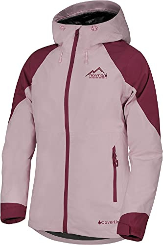 normani Damen wasserdichte, lange Regenjacke - leichte, atmungsaktive Outdoorjacke mit Kapuze Windbreaker - Wassersäule: 20.000 mm Farbe Rosa Größe S