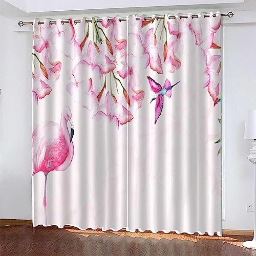 Verdunklungsvorhänge Kinderzimmer Blumentier Flamingo 2 Stück Vorhang Blickdicht Ösenschal Kindergardinen Junge Verdunklungsgardine Größe: 2 X 2 X 150 X 280 Cm - Rauschunterdrückung Wärmedä -3T3O7C0O9