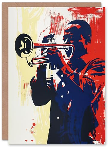 Artery8 Greeting Card Jazz Music Trumpet Player Portrait Graphic Design Blank For Him Or Her Art Birthday Card