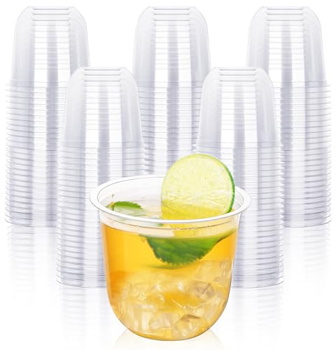 KesaPlan 50 Pcs Disposable Stemless Glasses 12oz Crystal Plastic Wine Glasses Clear Classic Cup for Meeting Weddings Birthdays Cocktail Christmas Party Supplies