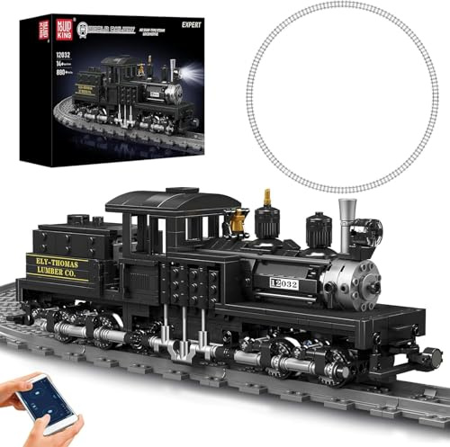 Mould King 12032 Shay-Type Steam Locomotive Building Set with LED Lighting, Remote/App Control Model Train Block Kit with Tracks, Engineering Toy Kit for Adults (880 PCS)