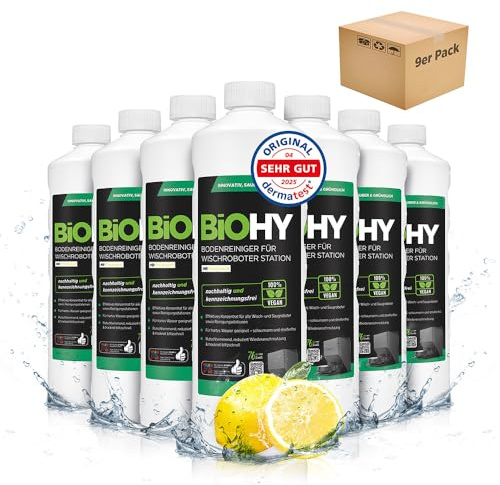 BiOHY Golvrengöring för torkrobotstation med fräsch doft (9 x 1 liter) | Rengöringskoncentrat för alla tork- och robotdammsugare med våtfunktion | skumarm och randfri | för alla golv