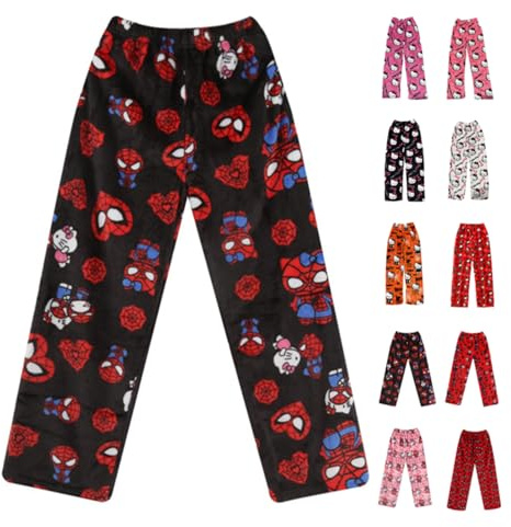 Pantalon Pyjama Femme Long Flanelle Bas de Pyjamas Polaire Chaud et Doux Confortable Fuzzy Anime Dessin Animé Y2K Kawaii Pantalons Décontracté Pour La Maison Pantalon de Pyjama Pants Automne et Hiver