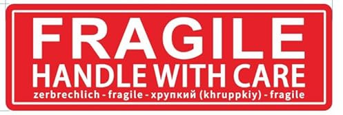 Lot de 1 000 étiquettes d'avertissement pour colis Fragile Handle with Care - Dimensions : 25 mm x 76 mm - 500 autocollants sur chaque rouleau - Adhésif puissant - 2 rouleaux