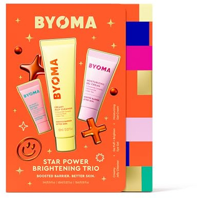 BYOMA Star Power Brightening Trio Travel Size Skincare Set | Mini Eye Gel, Jelly Cleanser & Moisturizing Gel Cream | Hydrating, De-Puffing & Glow Boosting | Gift Set & Holiday Essentials