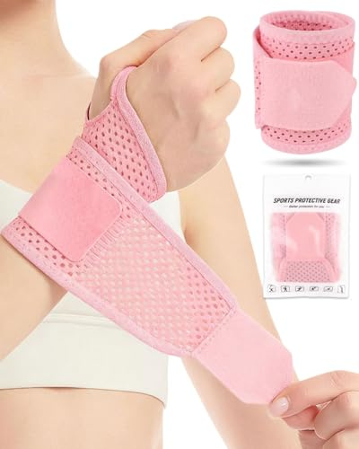 FUGLUS Fascia da Polso Traspirante,Supporto Polso Elasticità Regolabile,Tutore Tunnel Carpale per Tendinite,Dolori Articolari,Distorsione del Polso,Fitness,Donna Uomo,Mano Sinistra e Destra(Rosa)