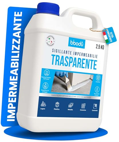 BIBODU Impermeabilizante Transparente 2.5KG | Sellador Impermeable Transparente de Alto Rendimiento | Perfecto para Terrazas, Techos, Exteriores, Interiores, Cocinas