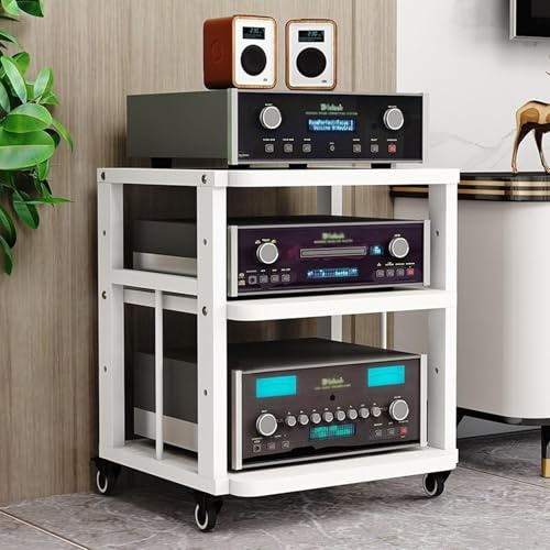 3/4-vånings HiFi-ställ Med Hjul, Ljud- Och Videomediastativ, Ljudhylla, Skivspelare Med Justerbar Hylla, For Vardagsrum, Sovrum, Arbetsrum(Weiß,61cm/24in)