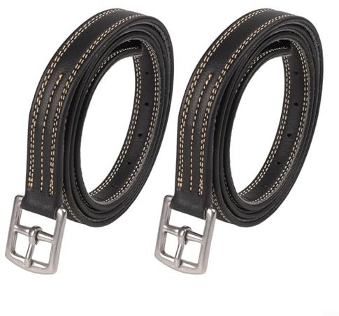 CNANRNANC 2 estribos de cuero de acero inoxidable con correa de estribo suave, ajustable no elástico suave de cuero con herrajes de acero inoxidable (negro 125 cm)