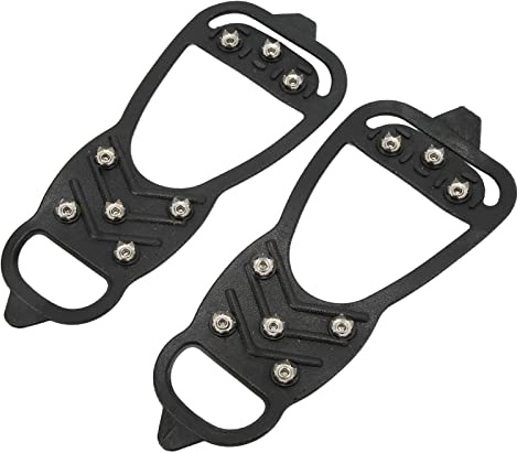 RiToEasysports 8-tänder Stegjärn Anti-slip Ice Traction-klotsar, Gummi Termoplastisk Elastomer Halkfria Stålspikar, Lättviktsbar för Promenader Jogging Fotvandring Snöskottning på Is och snö (L)