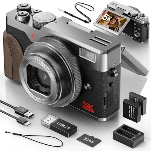 NBD Appareil Photo 5K 64MP, Autofocus, Zoom Numérique 18X, Argenté