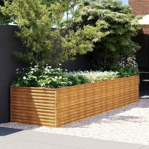 Yunovire stor korten stål upphöjd trädgård säng 386 x 100 x 69 cm hållbar Weatherproof Pot Planter Behållare för trädgård balkong uteplats med stöd kanter perfekt för blommor örter suckulenter och
