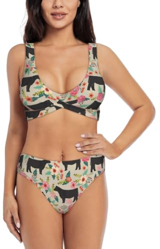 Rosa blomma Show Styer kor nötkreatur dam knytbar vadderad högt skuren bikini set tvådelad baddräkt