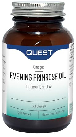 Quest Evening Primrose Oil 1000mg - 90x Primrose Oil Capsules 1000mg for Skin Support & Hormonal Balance. Cold Pressed Primrose Oil with 10% (100mg) GLA per 1000mg Capsule