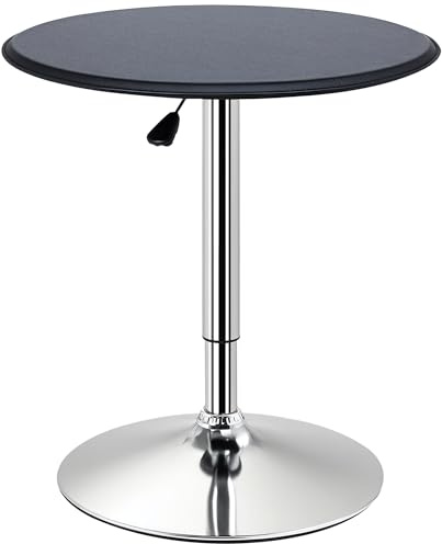 HOMCOM Barbord Bistro mat-stående chic modern stil runt bord justerbar höjd 67-93 cm Ø 63 cm vridbar bricka 360° metall krom PVC svart
