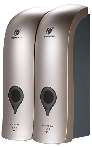 Decdeal 1 300ML x2 Manuale Dispenser di Sapone, Bagno Doccia Gel Shampoo Liquido Disinfettante Distributore di Dispenser,Senza Foratura（Champagne Oro）