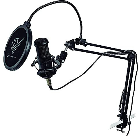 Phoenix Technologies – Micrófono Condensador Profesional Estudio, Streaming, Brazo Articulado Ajustable, Soporte Anti Vibración, Filtro Anti Pop