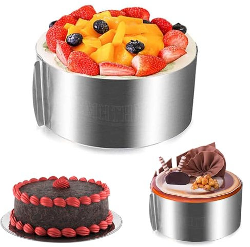 EMHTHME Anello per Torta Regolabile in Acciaio Inossidabile, Anello per Torta Rotondo, Anello per Torta Retrattile Rotondo, Accessori da Forno, Molto Adatto per cuocere Torte (16-30 cm)