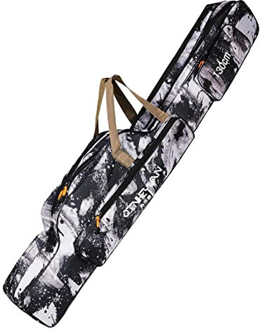 LINGSFIRE 130cm Angeln Tasche mit 2 Fächern, Klapp Angelrute Rollen Tasche Angelrute Angelgerät Fall Aufbewahrungstasche Reise Umhängetasche - Tragegriffe und Schulter-Gurt (Grau, 130cm)