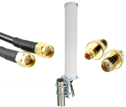 UniteCom High Performance 4G/5G MIMO Waterproof Outdoor Antenna High Gain Pole Mount LTE Heavy Duty Dual Input 5 Meter SMA Broadband Router Mobile Internet Diversity Aerial (5M Cables & TS9 Adapters)