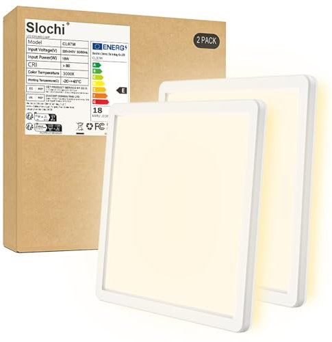 slochi [2 Stücke] LED Deckenleuchte, 18W Ultra Dünn Modern Deckenlampe Flach 2.1cm, 3000K Warmweiß, LED Deckenleuchte Quadrat für Schlafzimmer, Wohnzimmer, Bad, Balkon, Flur, Küche Umkleideraum