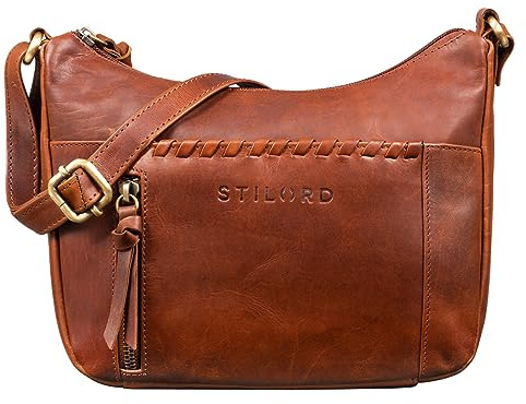 STILORD Nia Damen Umhängetasche Klein Leder Handtasche Frauen zum Umhängen Vintage Kleine Geflochtene Lederhandtasche Lady Elegant Abendtasche Hand Tasche Echtleder Farbe:Porto - Cognac