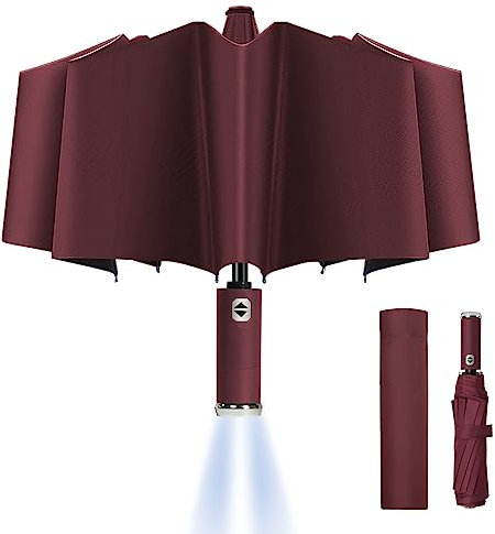 Vicloon Regenschirm, Regenschirm sturmfest Faltbarer mit LED, 10 Rippen mit Auf-Zu-Automatik,210T wasserdicht-Beschichtung,regenschirm für Erwachsene und Kinder