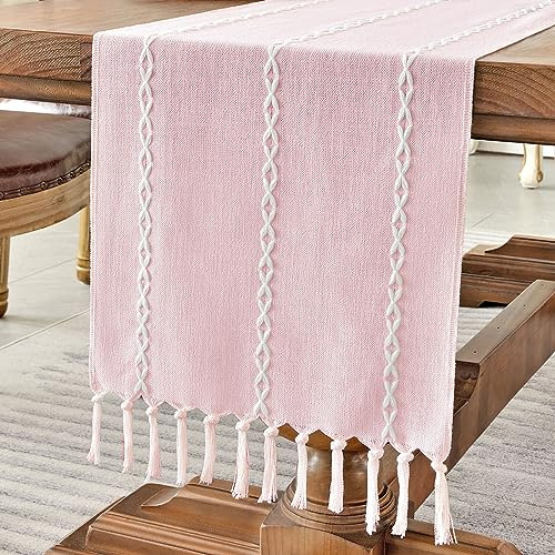 Wracra Cotton Linen Pink Table Runner, Modern Rustic Table Runners