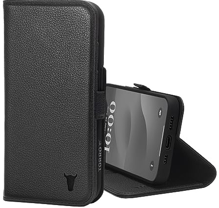 TORRO Leather Case Compatible with iPhone 15 Pro – Premium Leather Wallet Case with Kickstand and Card Slots (Compatible with Official MagSafe Chargers) - Black