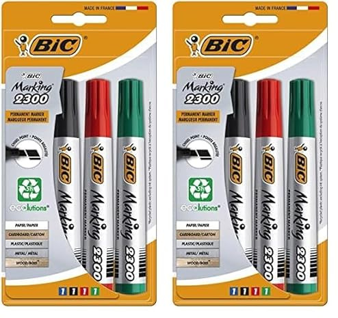 BIC Marking 2300 - Pennarelli permanenti, punta a scalpello, colori assortiti, confezione da 8
